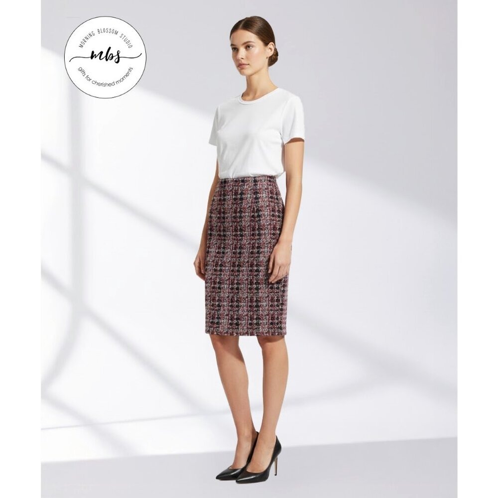 NWT Liverpool Reese Pencil High-Waist Textured Tweed Plaid Skirt Women 10/30P